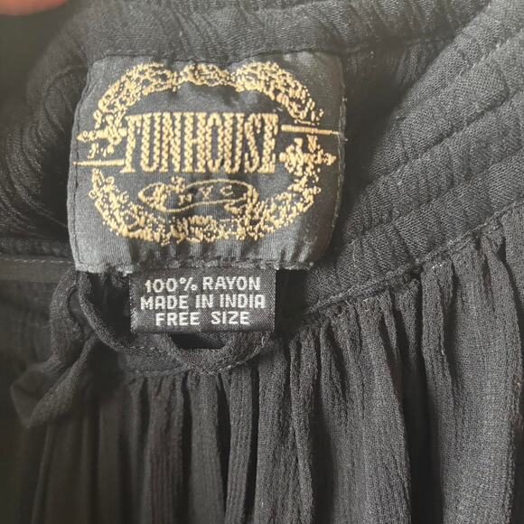 Funhouzz Black Ruched Boho Fairy Pirate Peasant Maxi Skirt Free Size Lace-Lined - Picture 7 of 8